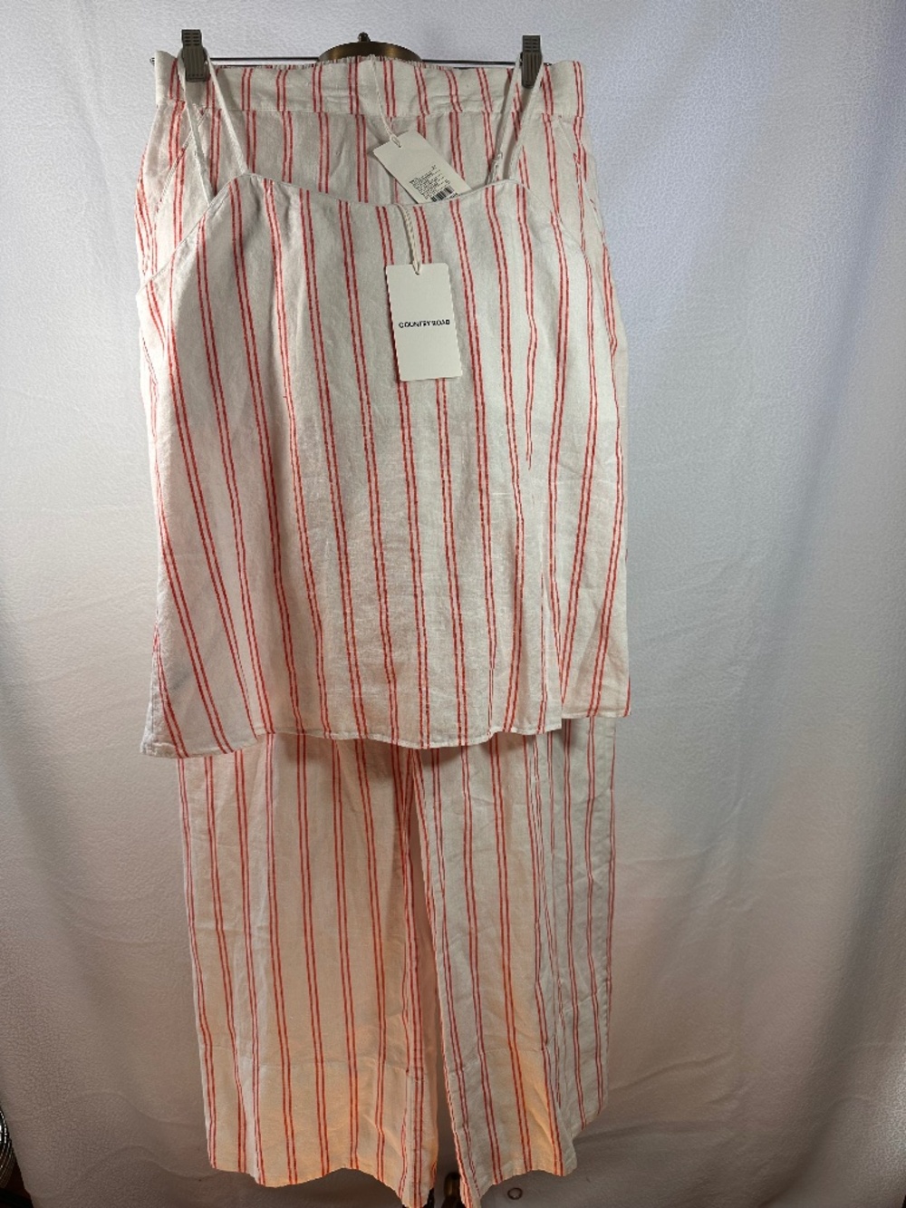 Country Road 100% linen pajama NWT set white with orange stripes boho size xs